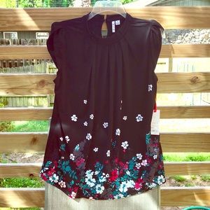 Elle Black Floral Print Blouse Tank Camisole Top M